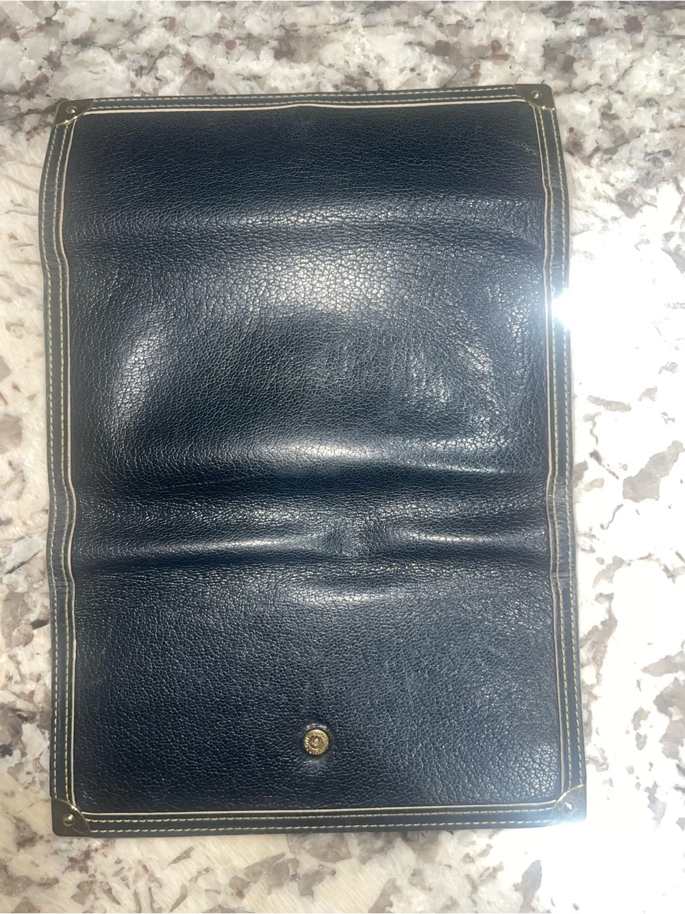 Louis Vuitton Black Pebbled Leather Wallet with Gold Corners